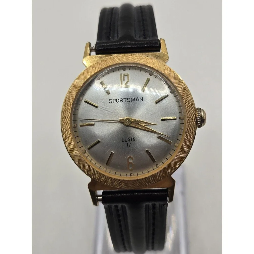 Vintage Elgin Sportsman 17 Jewel Mechanical Watch . 1960s. New Leather Strap
